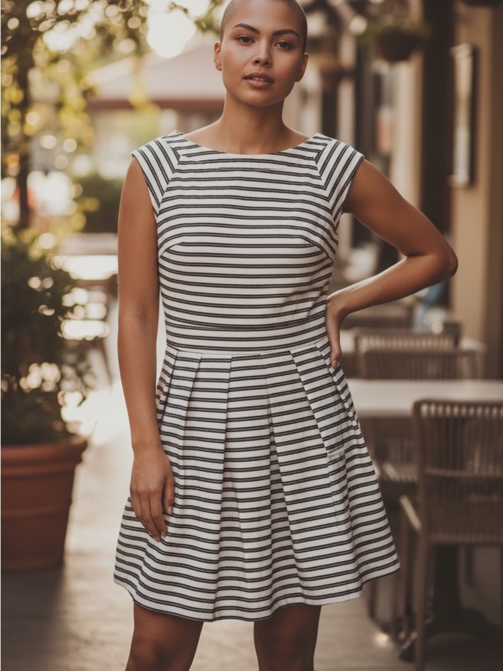 Rampage Striped Scoop Neck Top in Black and White